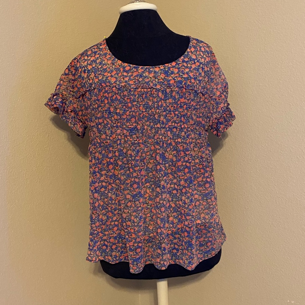 ❤️ Anthropologie Deletta Printed Floral Shirred Blouse